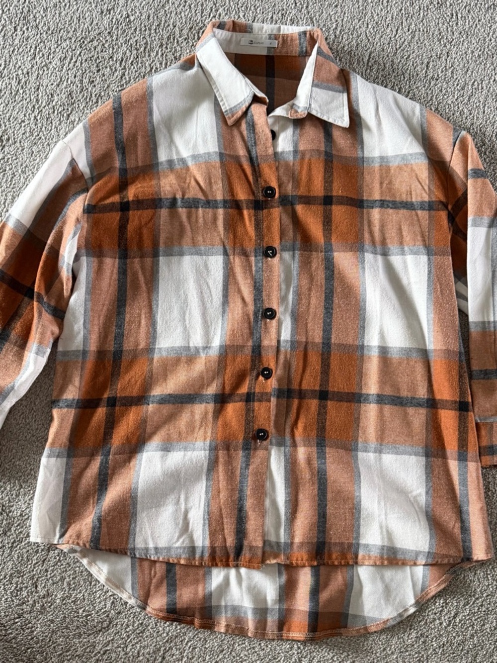 Cupshe Orange White Plaid Button-Down Shirt
